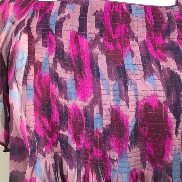 KENAR Pink Purple Blue Floral Print Pleated 100% Silk Blouse Size Medium - Picture 4 of 6